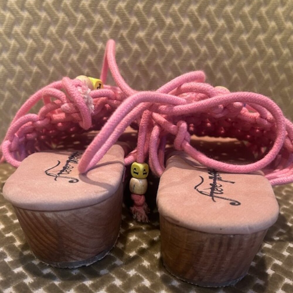 Free People Candy Pink Crochet Lace Up Wooden Heel Clogs NEW - Picture 3 of 16